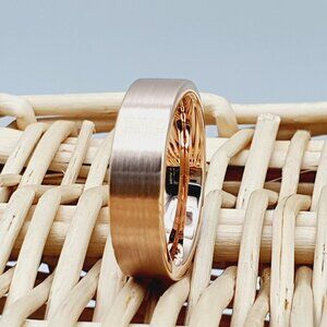 Unisex Tungsten Carbide Ring with Brushed Rose Gold Finish W786